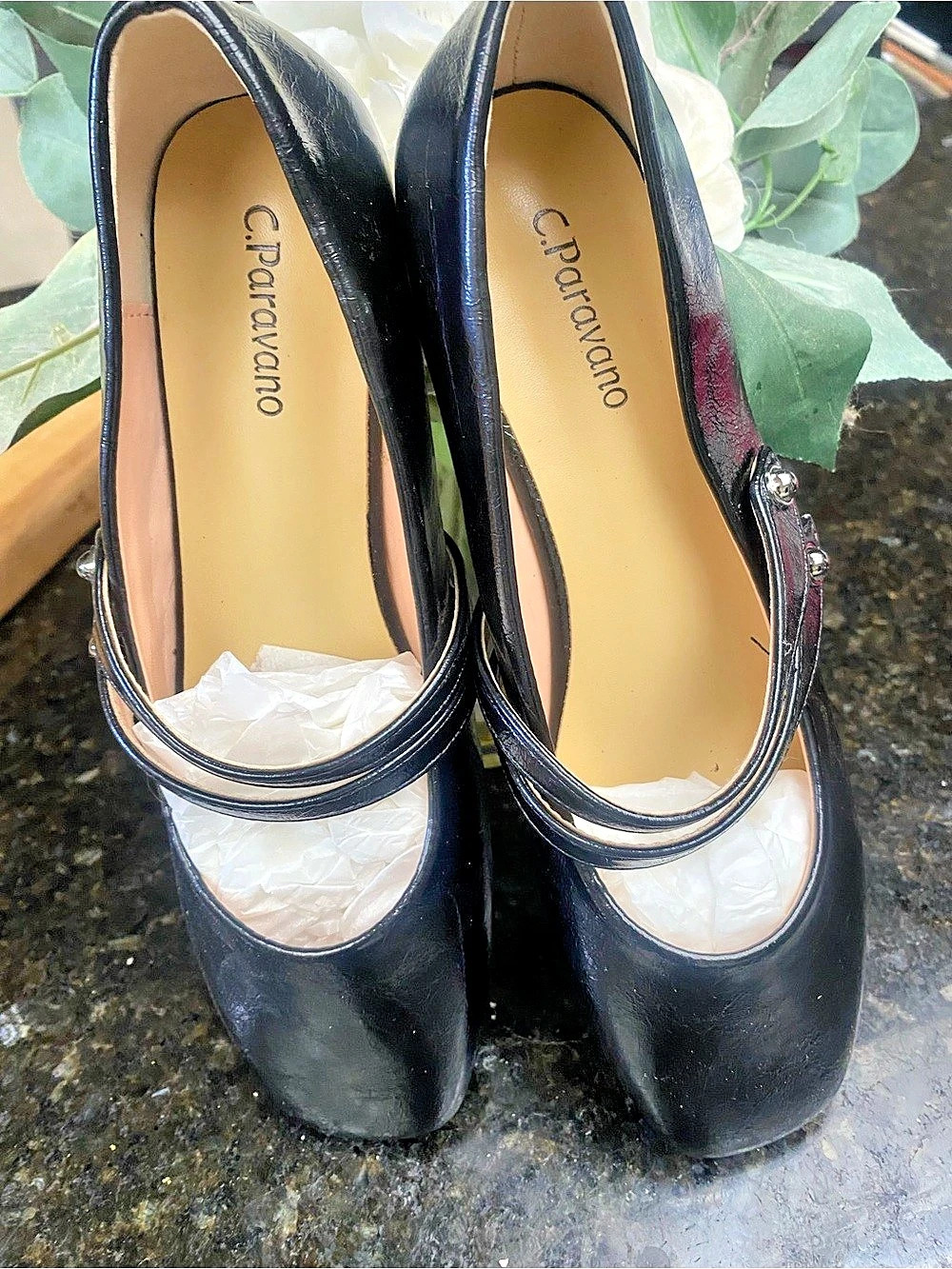 C.Paravano Double-Strap Mary Jane Flats Black EU 37.5 US 7
